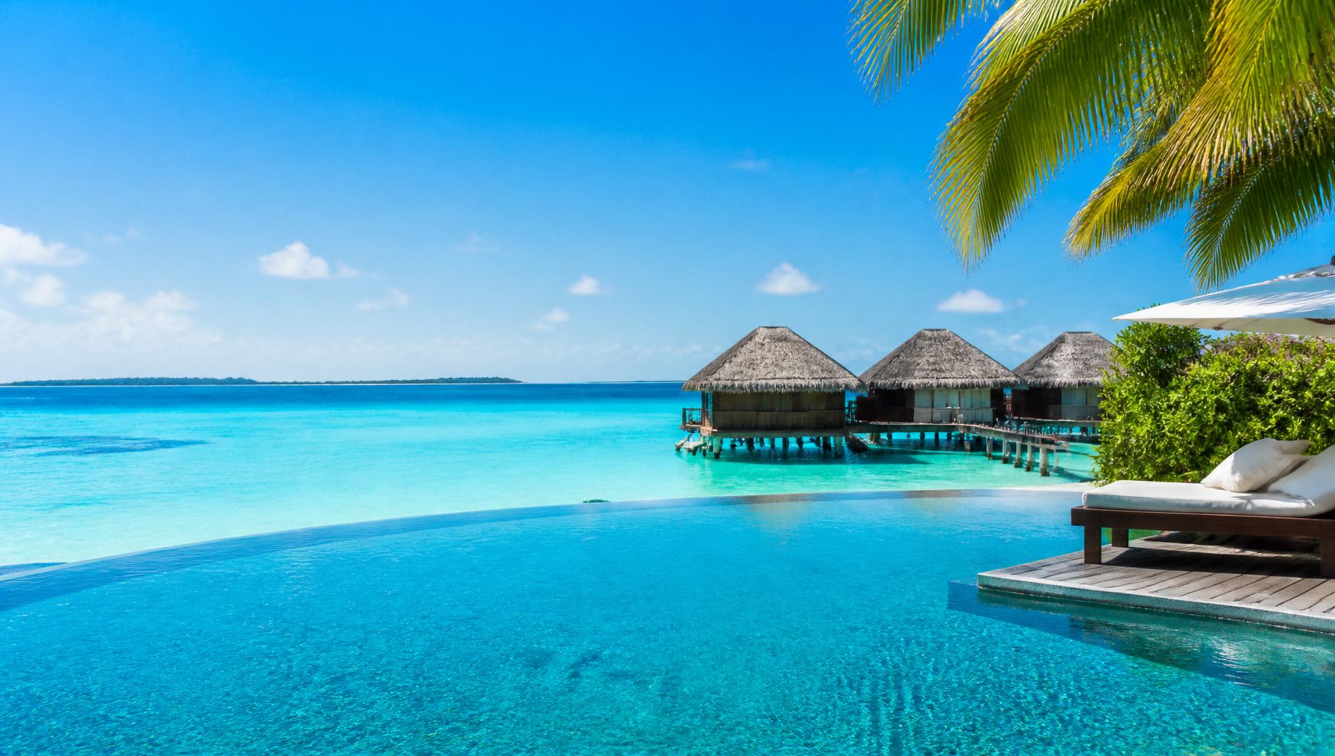 Luxury tropical resort at sunset